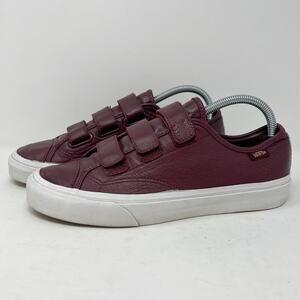 Vans Burgundy Leather Three Strap Skate Shoes Womens 9 Hook And Loop